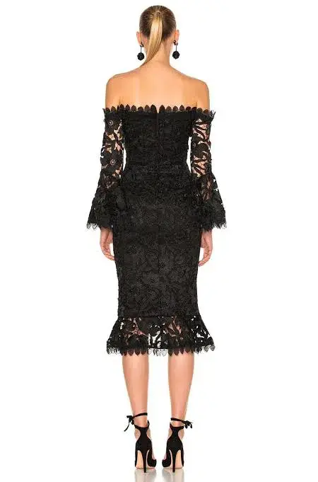 Nicholas Botanical Lace Cocktail Dress Black Size 6 - Image 2