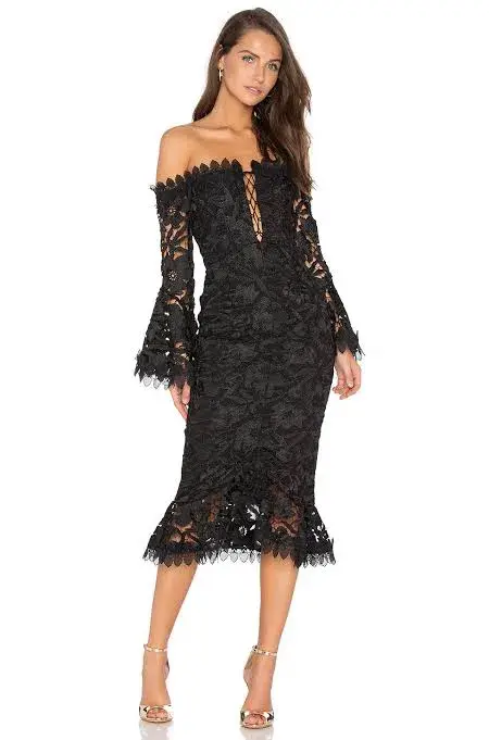 Nicholas Botanical Lace Cocktail Dress Black Size 6 - Image 1