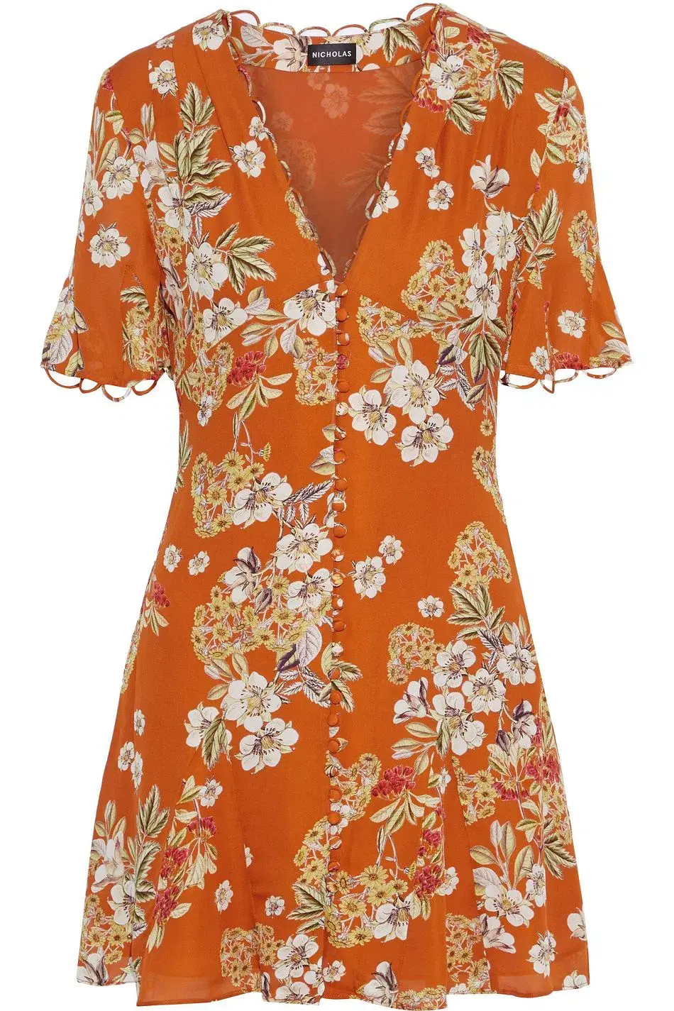 Nicholas Godet Mini Dress Orange Floral Size 12 - Image 4