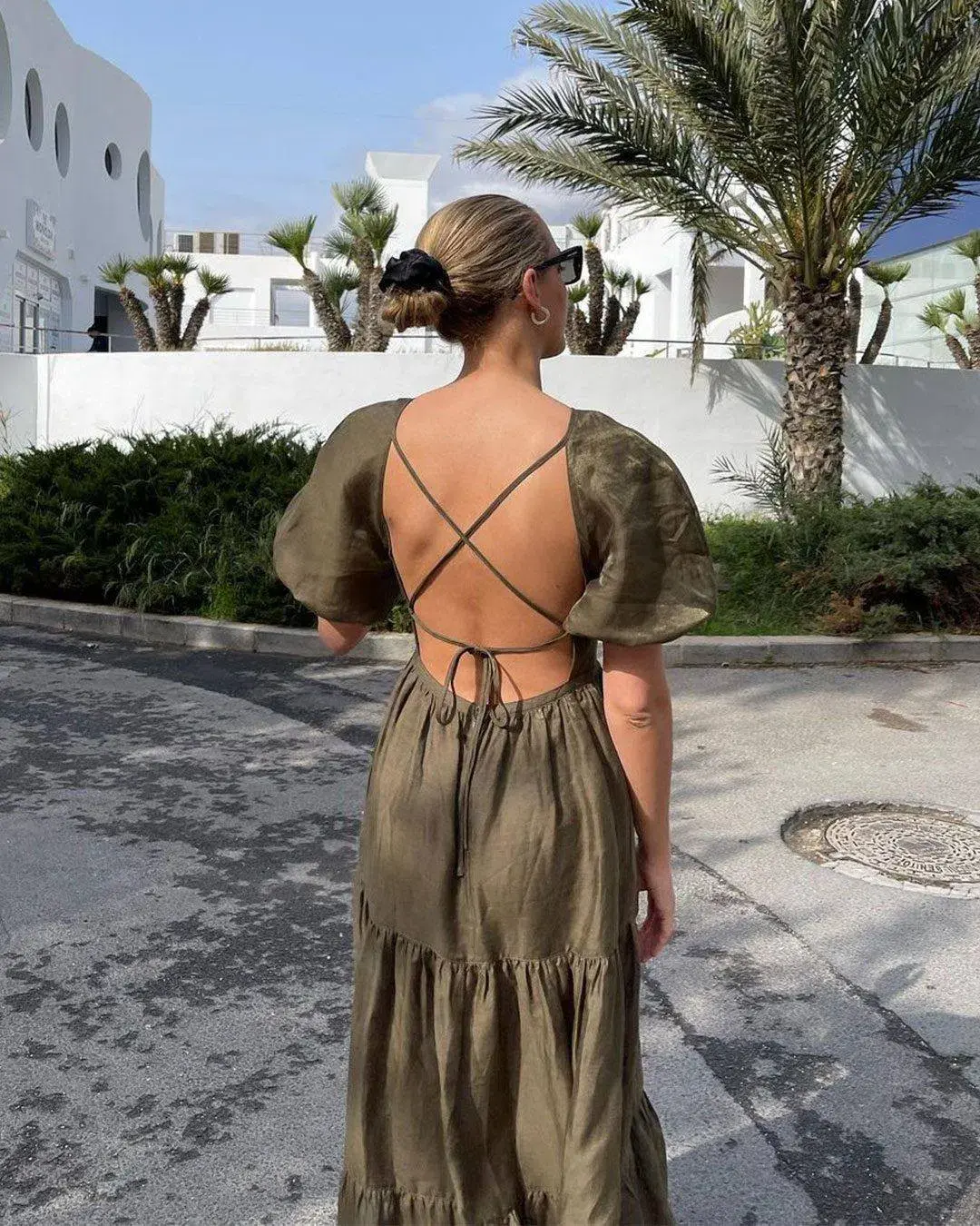 Shona Joy Bruna Linen Short Sleeve Backless Midi Dress Green Size 12 - Image 4