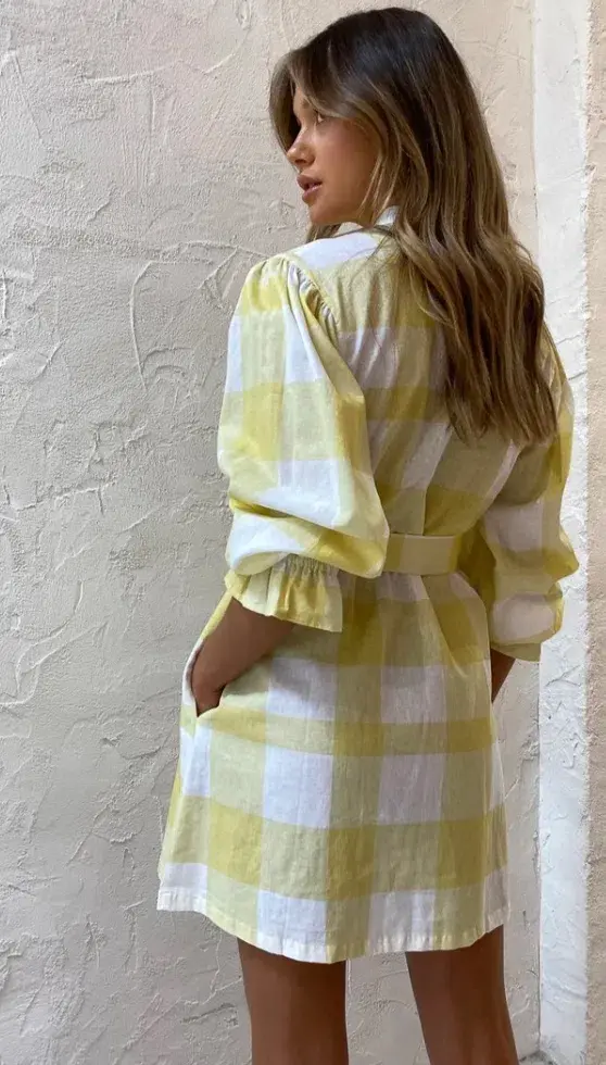 Ambra Maddalena Sammie Smock Dress in Lemon Checkers Print Size 8 - Image 3