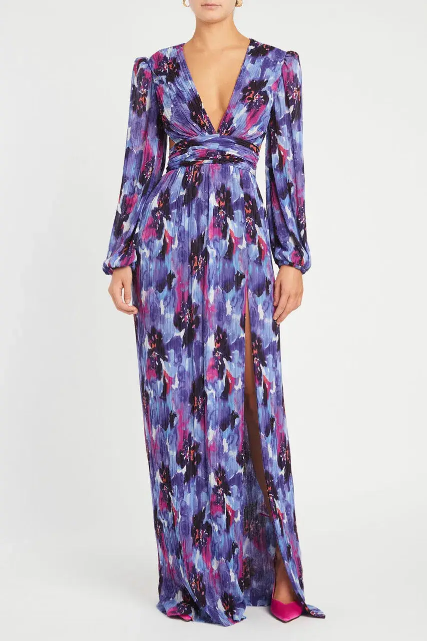 Rebecca Vallance Purple Rain Gown Print Size 10 for rent on The Volte - main image