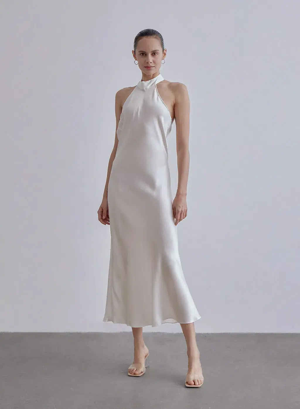 Silk Maison French Bow Halterneck Silk Maxi Dress White Size XS for rent on The Volte - main image