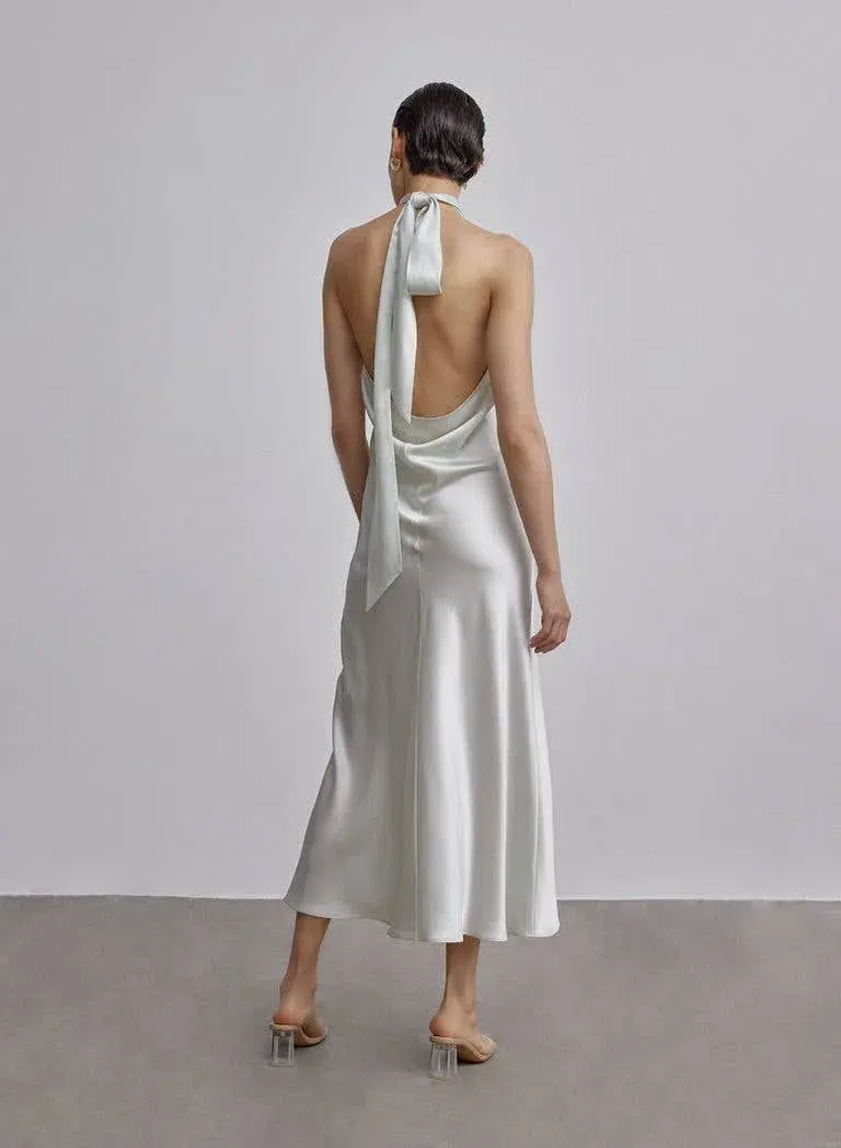 Silk Maison French Bow Halterneck Silk Maxi Dress White Size XS - Image 2