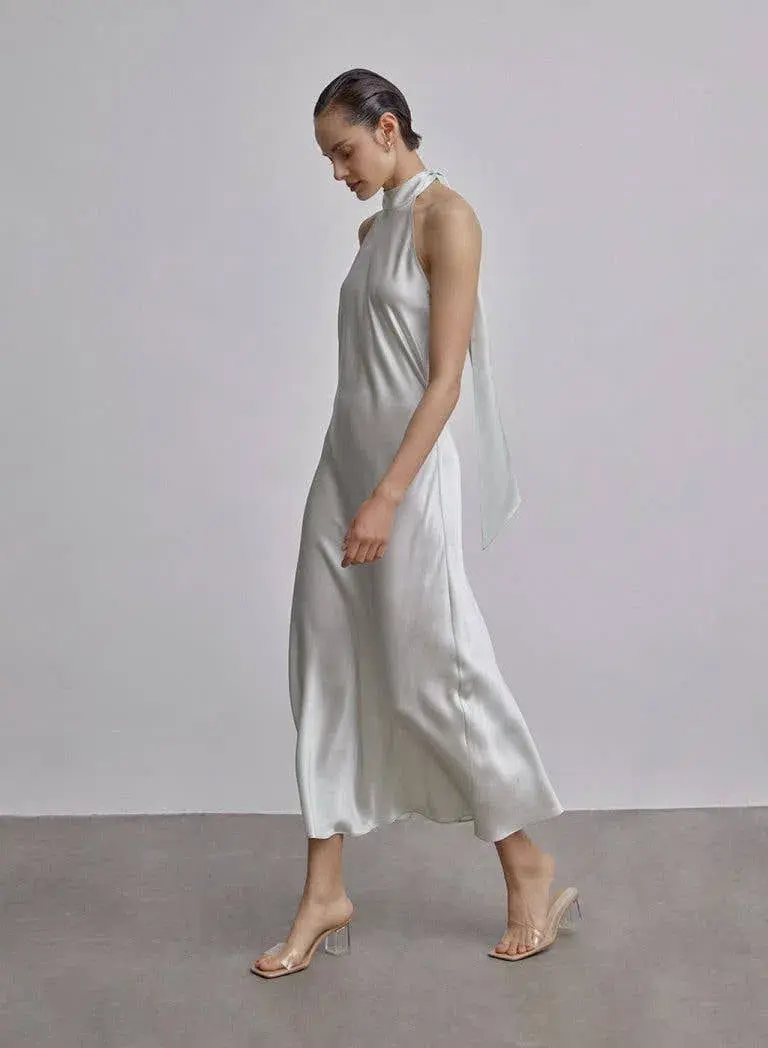 Silk Maison French Bow Halterneck Silk Maxi Dress White Size XS - Image 3