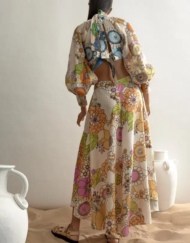 Alemais Farrah Cut Out Midi Dress Print Size 12  - Image 4