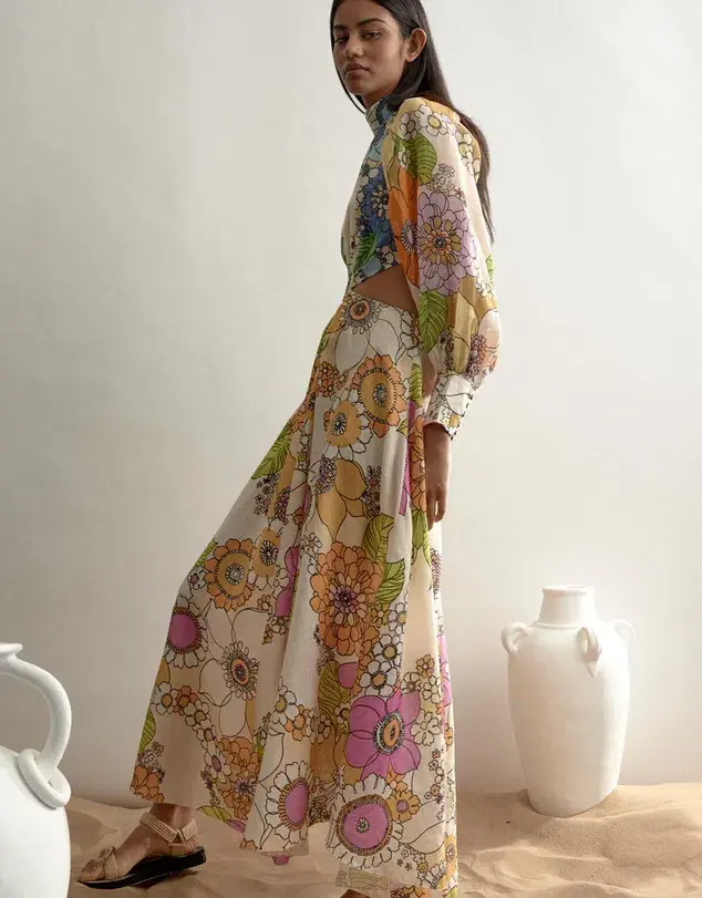 Alemais Farrah Cut Out Midi Dress Print Size 12  - Image 3