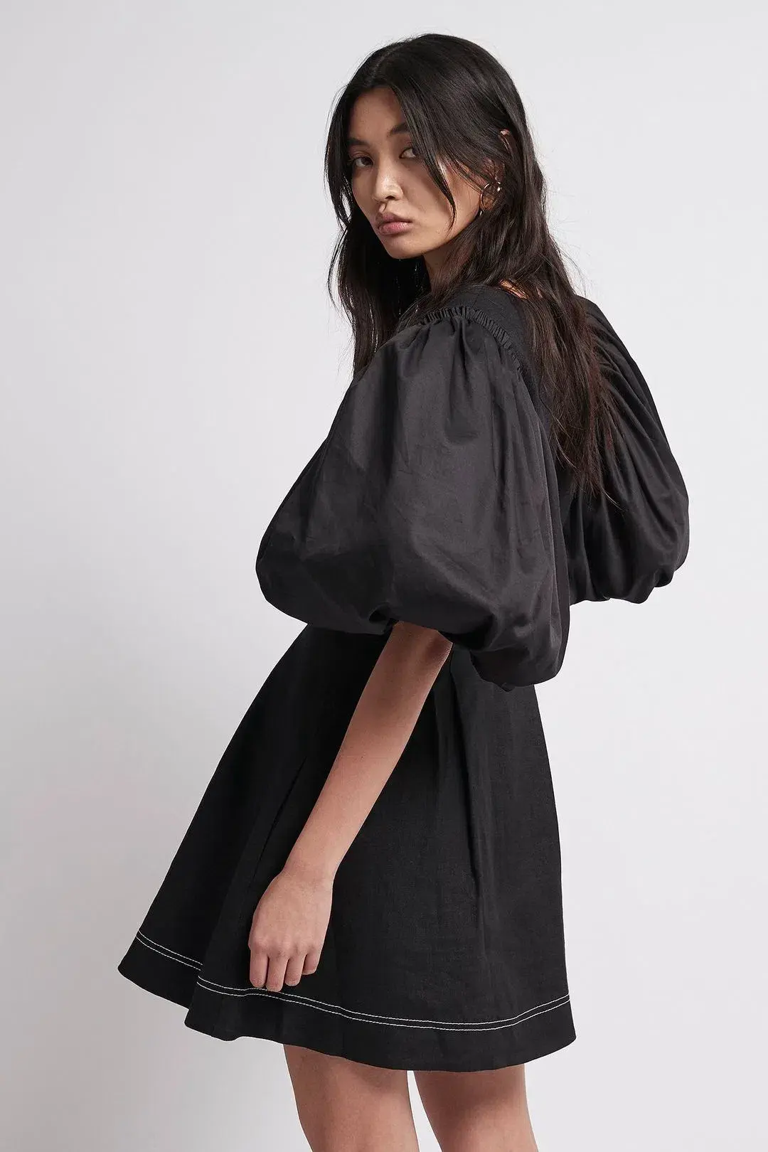 Aje Quietude Puff-Sleeved Mini Dress Black Size 6  - Image 3
