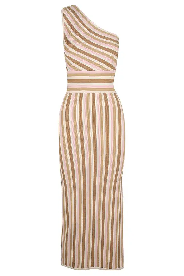 Opal Striped One Shoulder Knit Dress Multi Size M - Image 4