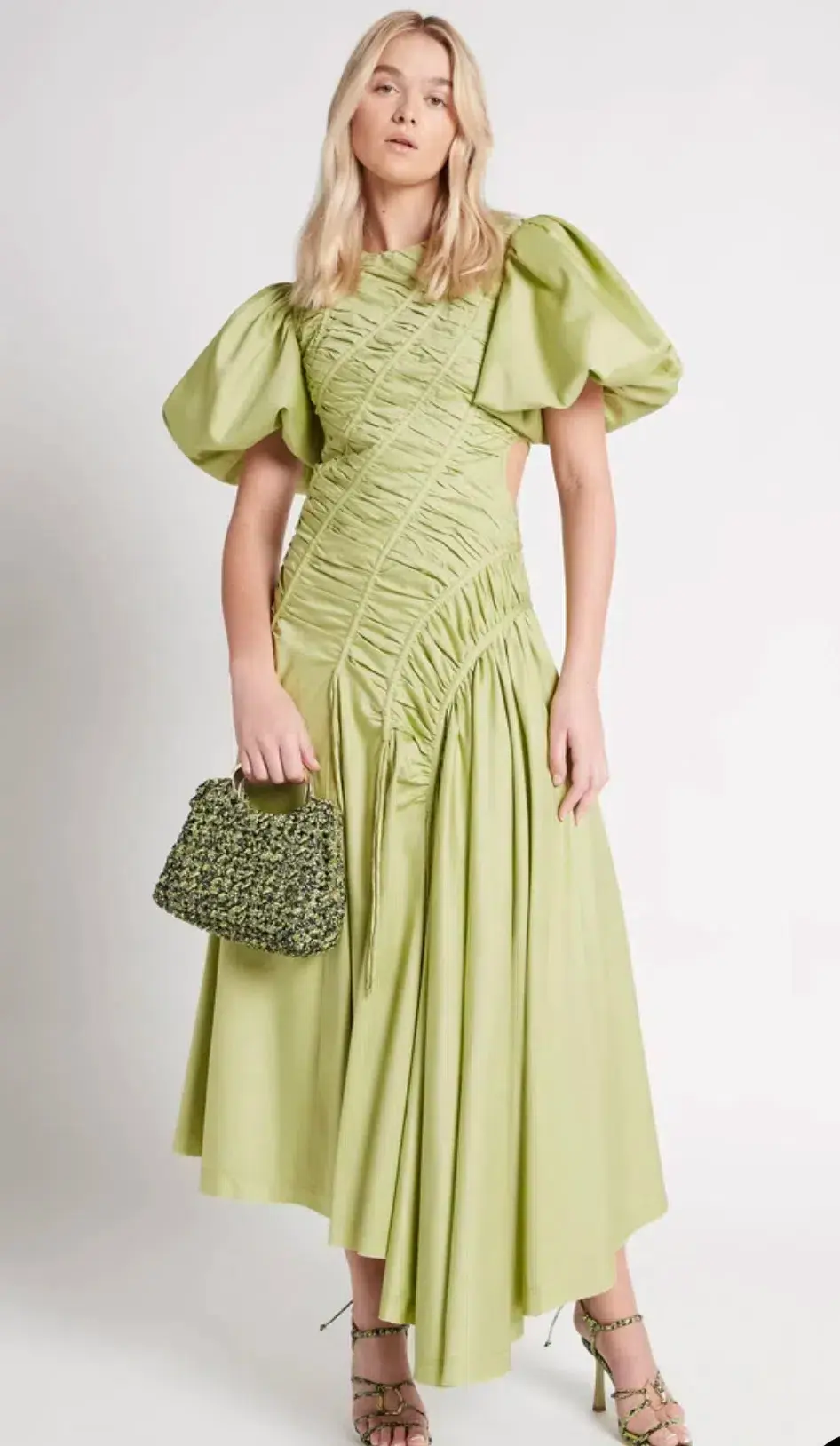 Aje Siren Drawstring Midi Dress Green Size 10 - Image 1