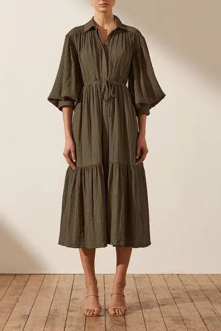  Shona Joy Mila Button Up Tiered Midi Dress Green Size 8 - Image 1