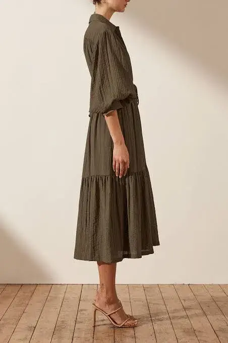  Shona Joy Mila Button Up Tiered Midi Dress Green Size 8 - Image 5