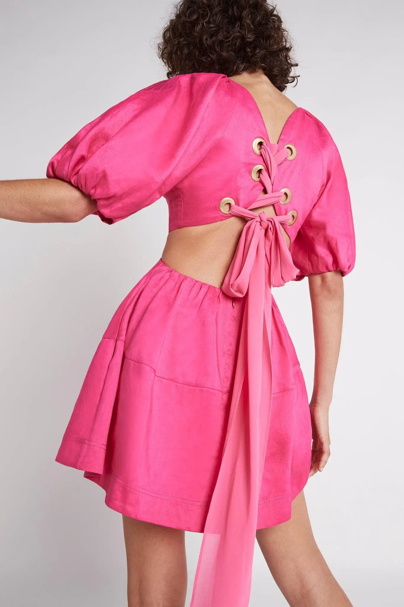 Aje Admiration Lace Up Mini Dress Pink Size 6 - Image 2