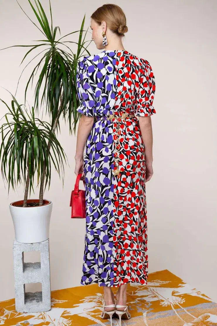 Rixo London Ariel Tulip Bicolor Midi Dress Print Size 8  - Image 4