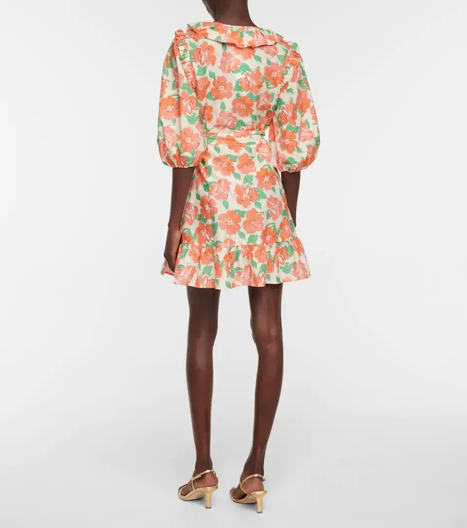 Rixo London Lennon Floral Print Wrap Dress Orange Size 10  for rent on The Volte - main image