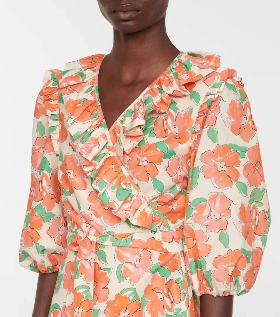 Rixo London Lennon Floral Print Wrap Dress Orange Size 10  for rent on The Volte - main image