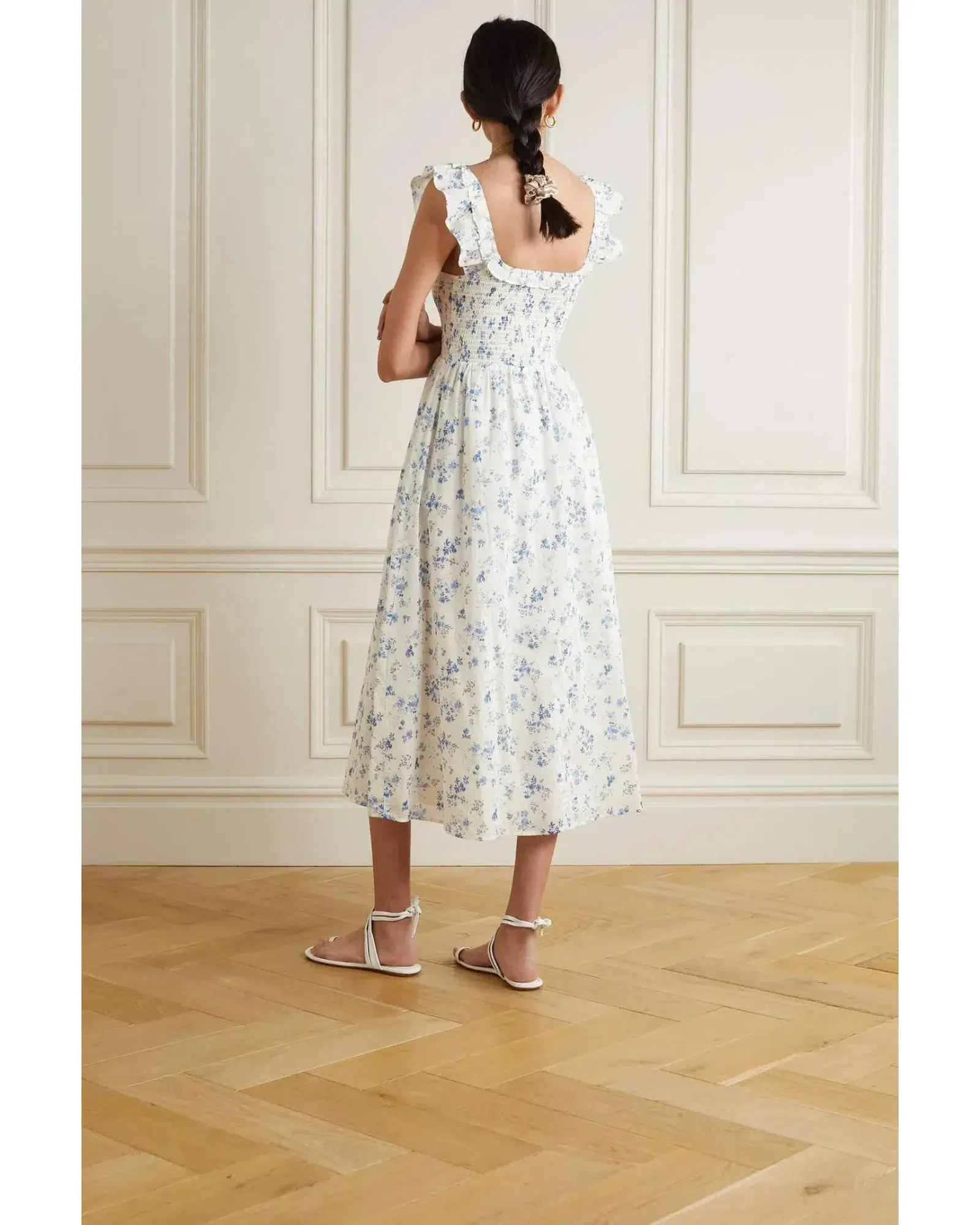 Reformation Noreen Shirred Cotton Voile Midi Dress Floral Print Size AU 10 - Image 2