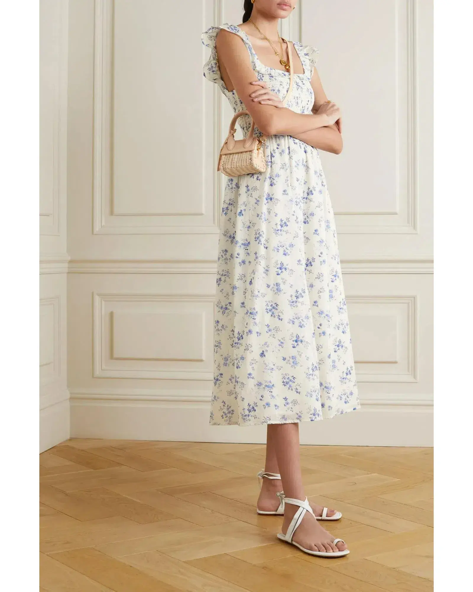 Reformation Noreen Shirred Cotton Voile Midi Dress Floral Print Size AU 10 - Image 1