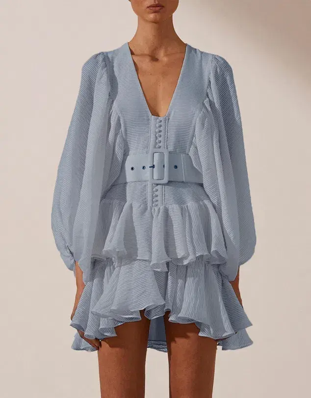 Shona Joy Charlotte Plunged Draped Mini Dress Blue Size 6 - Image 2