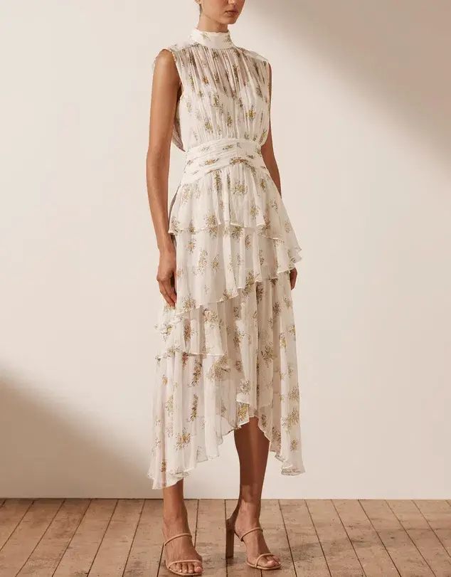 Shona Joy Julieta Sleeveless Ruched Midi Dress Print Size 6  - Image 1