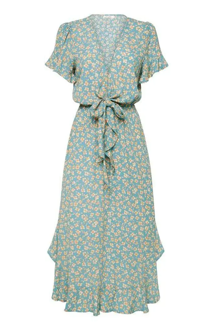 Kivari Nell Tie Front Midi Dress Ditsy Floral Size S for rent on The Volte - main image