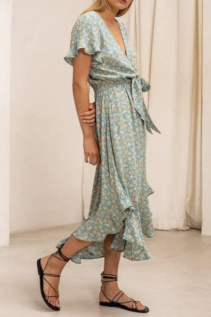 Kivari Nell Tie Front Midi Dress Ditsy Floral Size S - Image 2