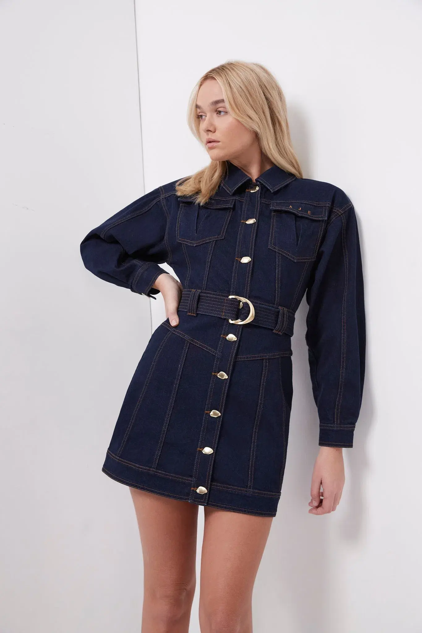 Aje Philia Belted Denim Mini Dress Blue Size 6 - Image 4
