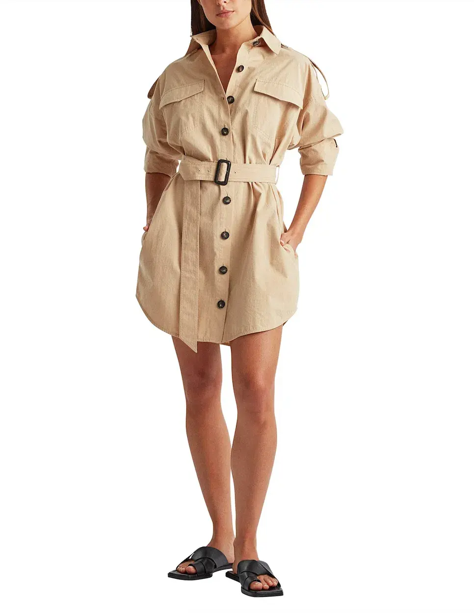 Camilla and marc Frank Mini Shirt Dress Nude Size 6 - Image 1