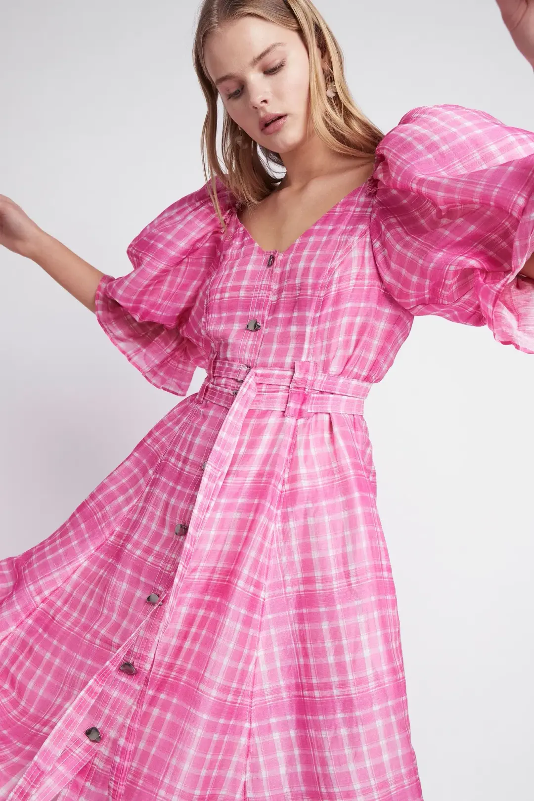 Aje Bungalow Midi Dress in Pink Check Print Size 6 for rent on The Volte - main image