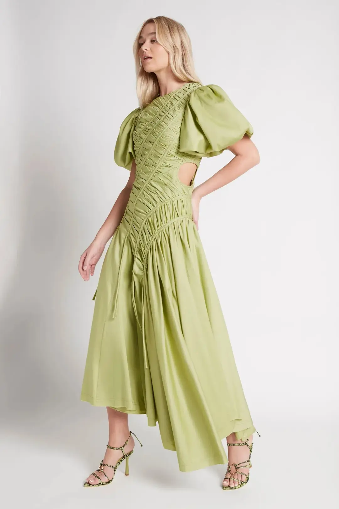 Aje Siren Drawstring Midi Dress Green Size 8 for rent on The Volte - main image