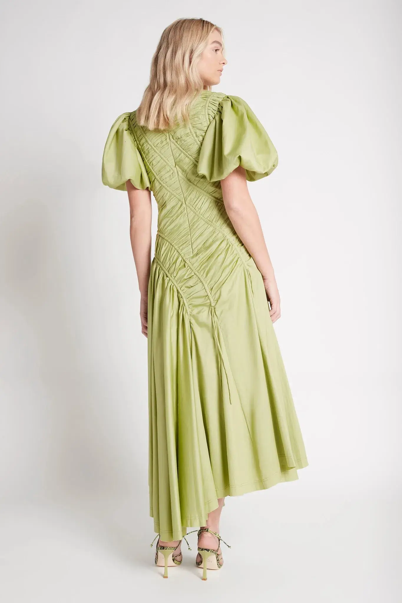 Aje Siren Drawstring Midi Dress Green Size 8 - Image 4