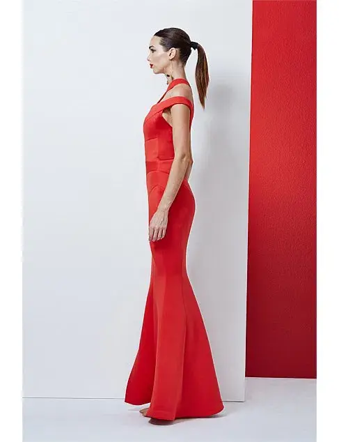 Rachel Gillbert Asta Off Shoulder Gown Red Size 0 for rent on The Volte - main image