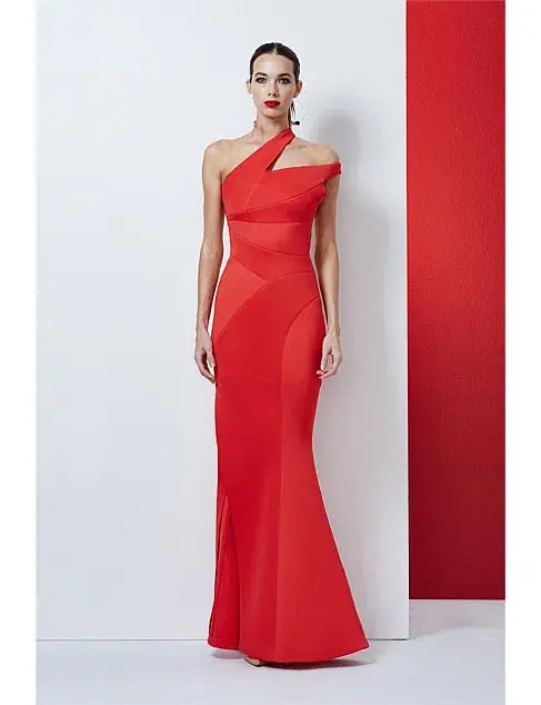 Rachel Gillbert Asta Off Shoulder Gown Red Size 0 - Image 1