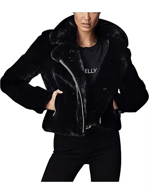 Ena Pelly Classic Faux Fur Jacket Black Size 6 for rent on The Volte - main image