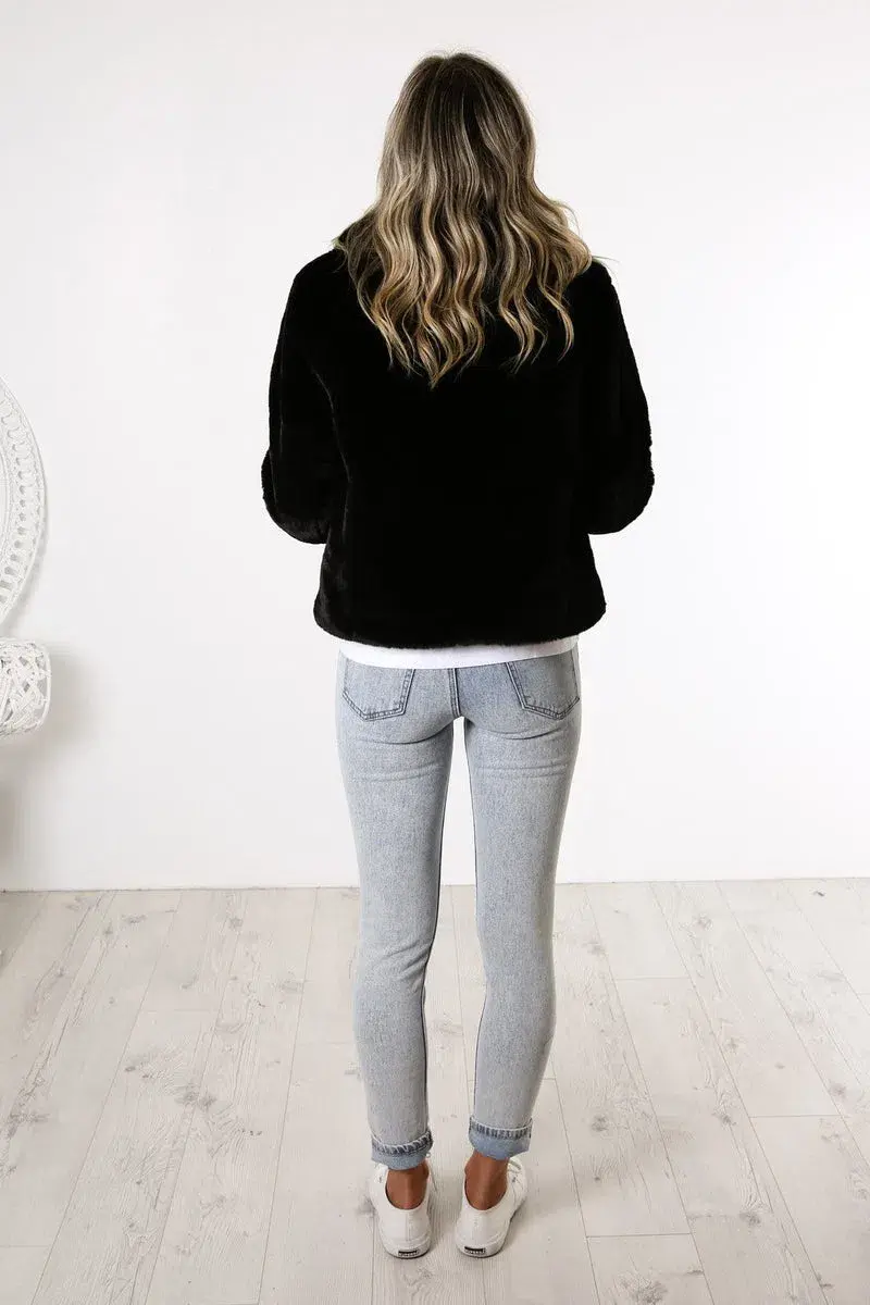 Ena Pelly Classic Faux Fur Jacket Black Size 6 for rent on The Volte - main image