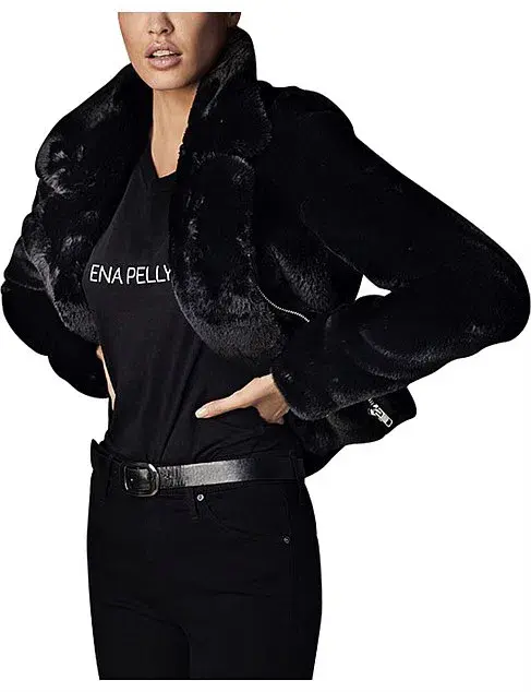 Ena Pelly Classic Faux Fur Jacket Black Size 6 for rent on The Volte - main image