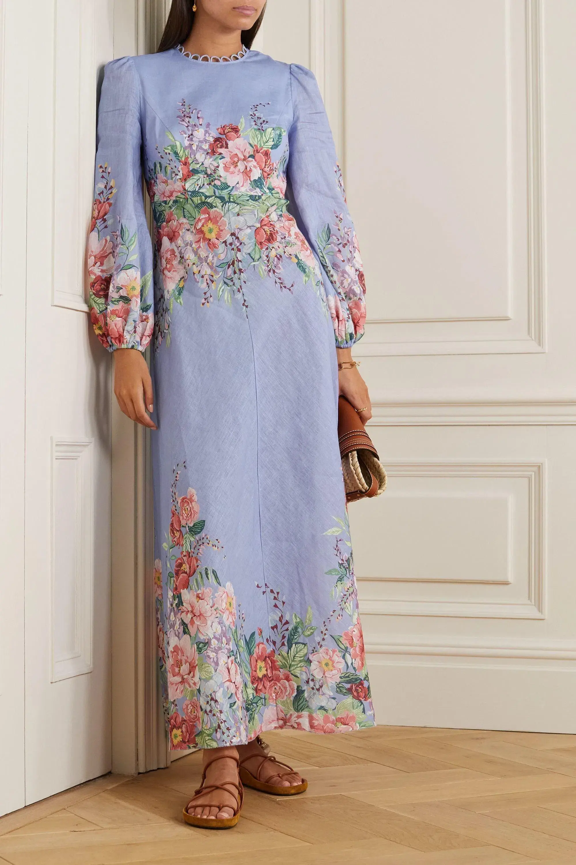 Zimmermann Bellitude Floral Long Dress in Cornflower Floral Size 0 / AU 8 - Image 1