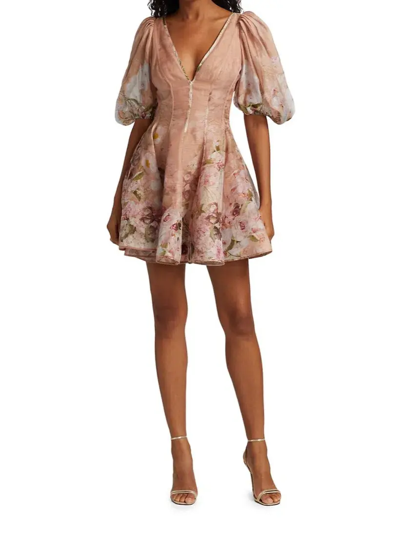 Zimmermann Dancer Puff Sleeve Mini in Blush Garden Floral Print Size 1 / Au 10 - Image 1