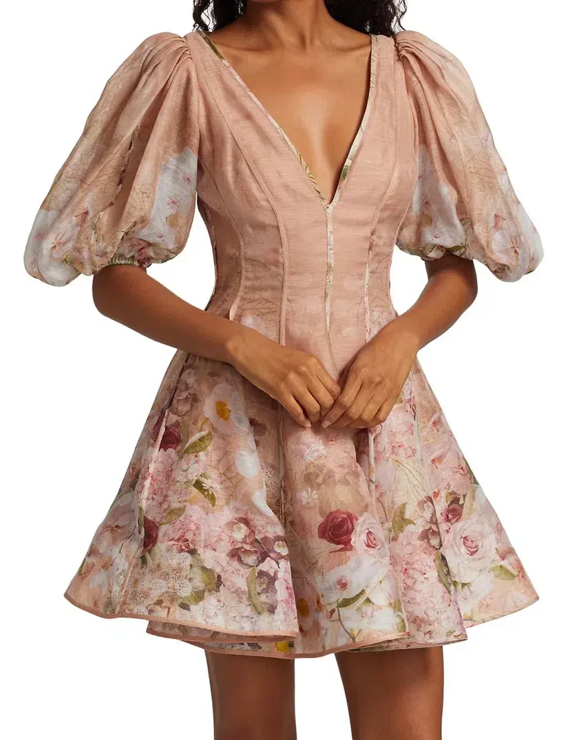 Zimmermann Dancer Puff Sleeve Mini in Blush Garden Floral Print Size 1 / Au 10 - Image 2