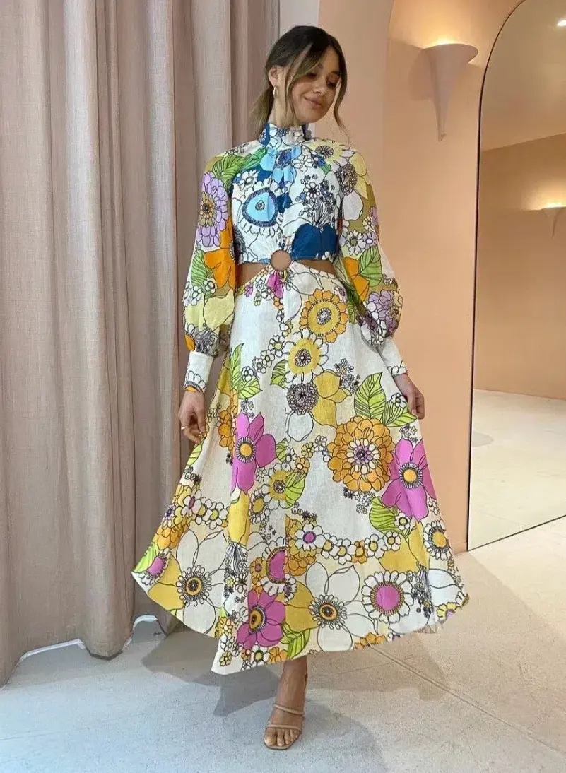 Alemais Farrah Cutout Floral Linen Midi Dress Print Size 10 - Image 1