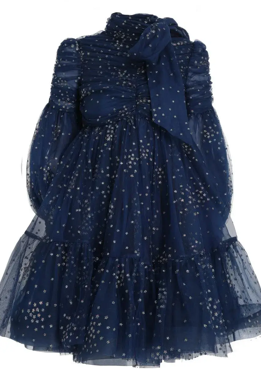 Zimmermann Rhythm Ruched Glitter Mini Dress Navy Size 0 / AU 8 - Image 3