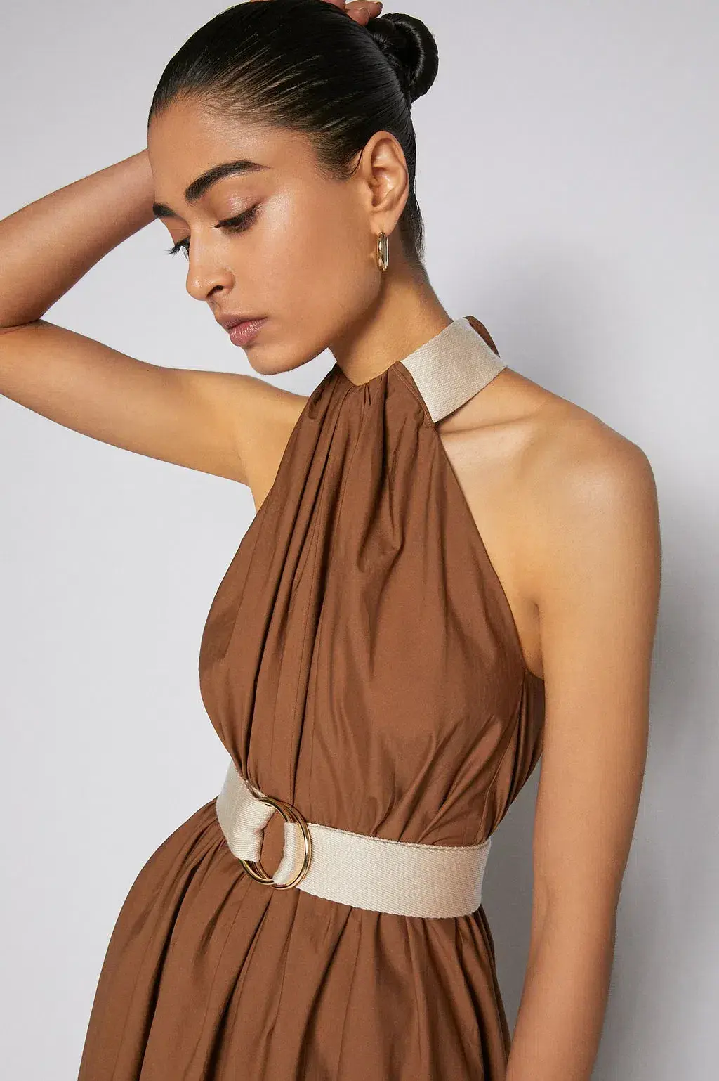 Scanlan Theodore Cotton Strapping Dress Coconut Brown Size 8 - Image 4