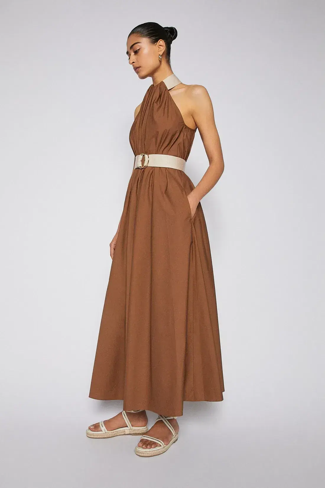 Scanlan Theodore Cotton Strapping Dress Coconut Brown Size 8 - Image 2