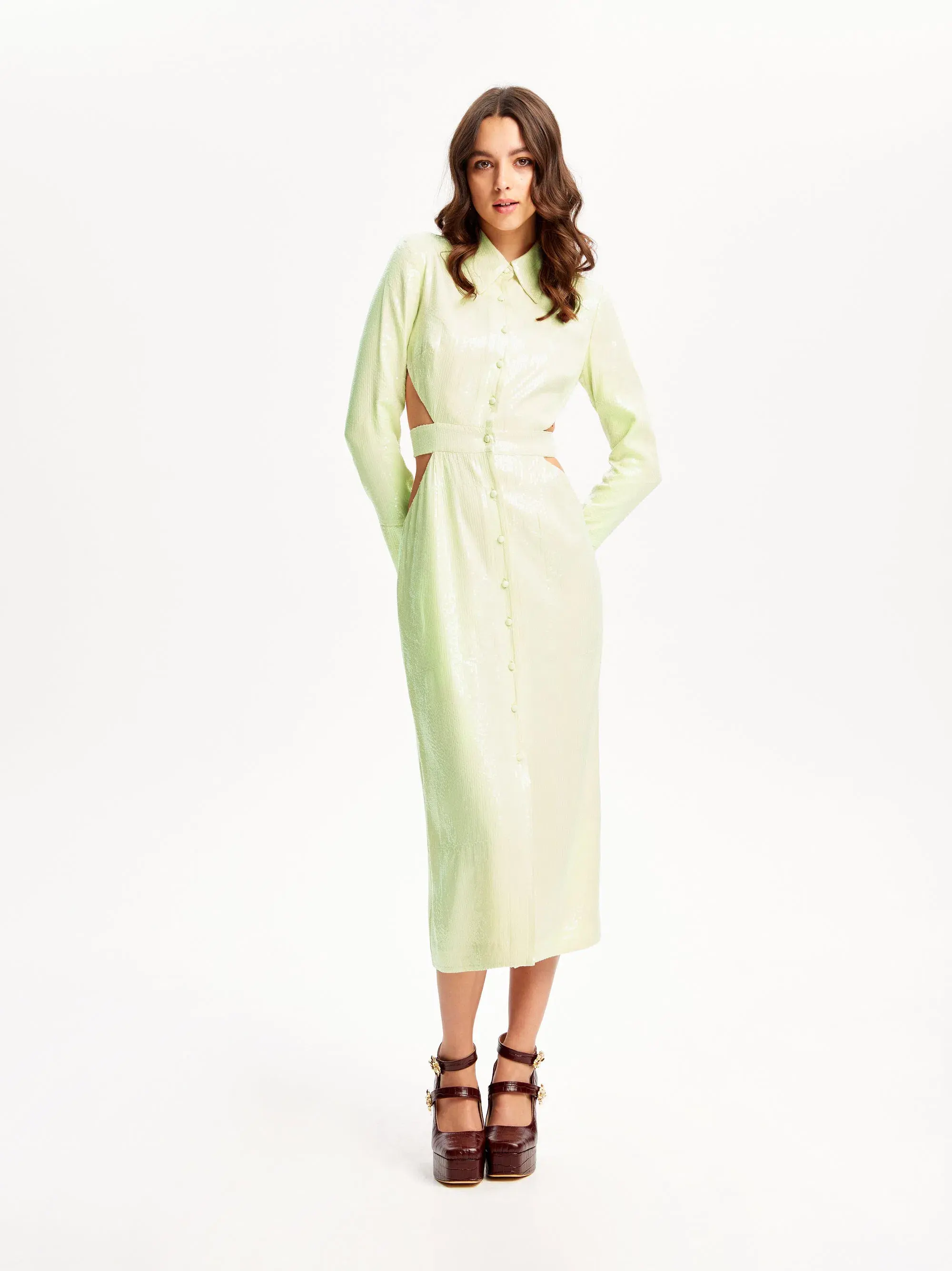 Alice McCall Lime Cream Night Sky Trench Green Size 8 - Image 3