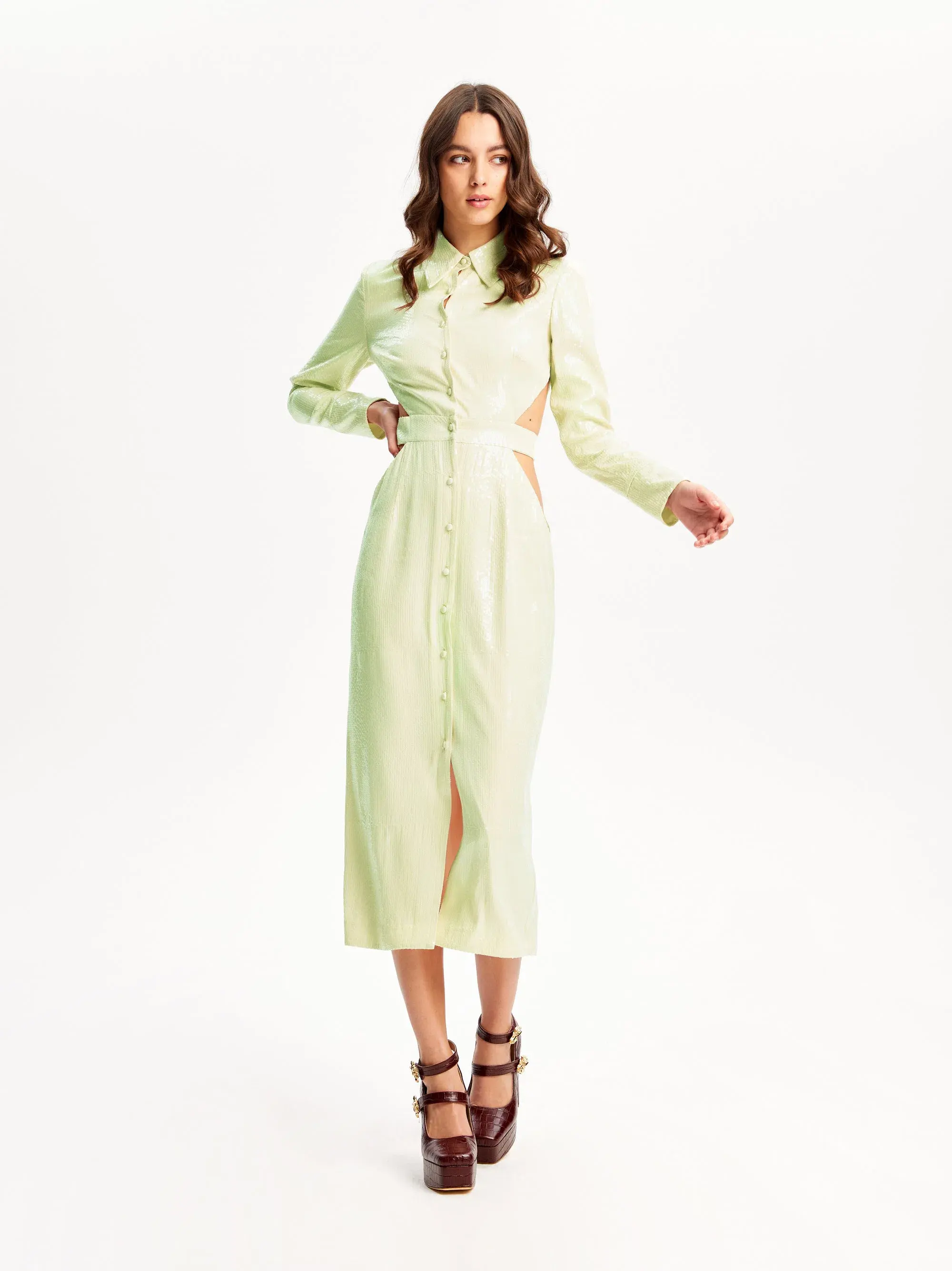 Alice McCall Lime Cream Night Sky Trench Green Size 8 - Image 2