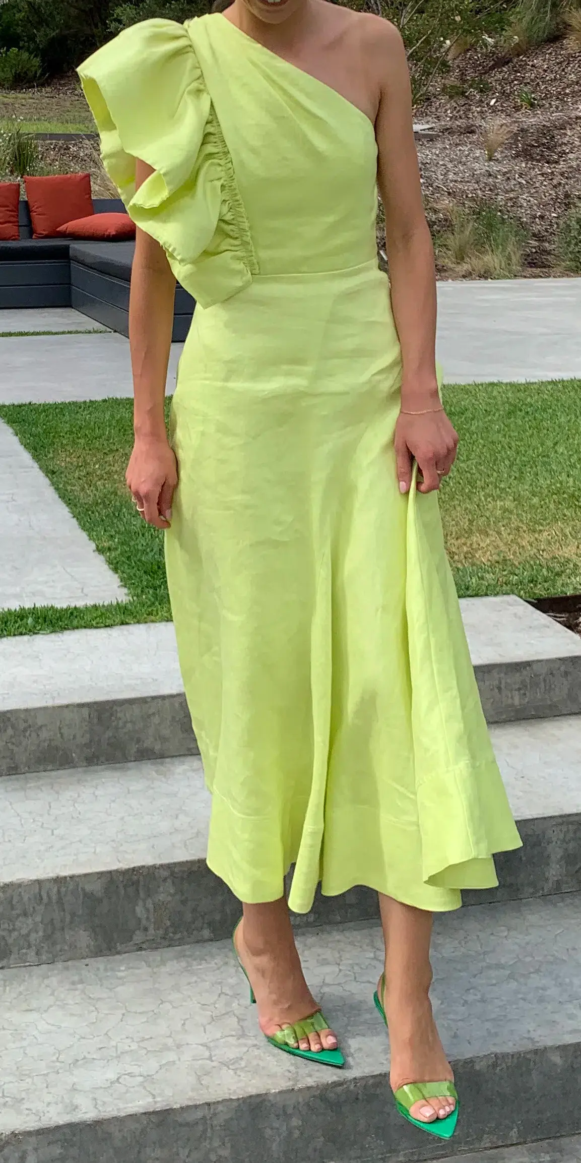 Aje Bonjour Asymmetric Midi Dress Lime Green Size 8 - Image 4