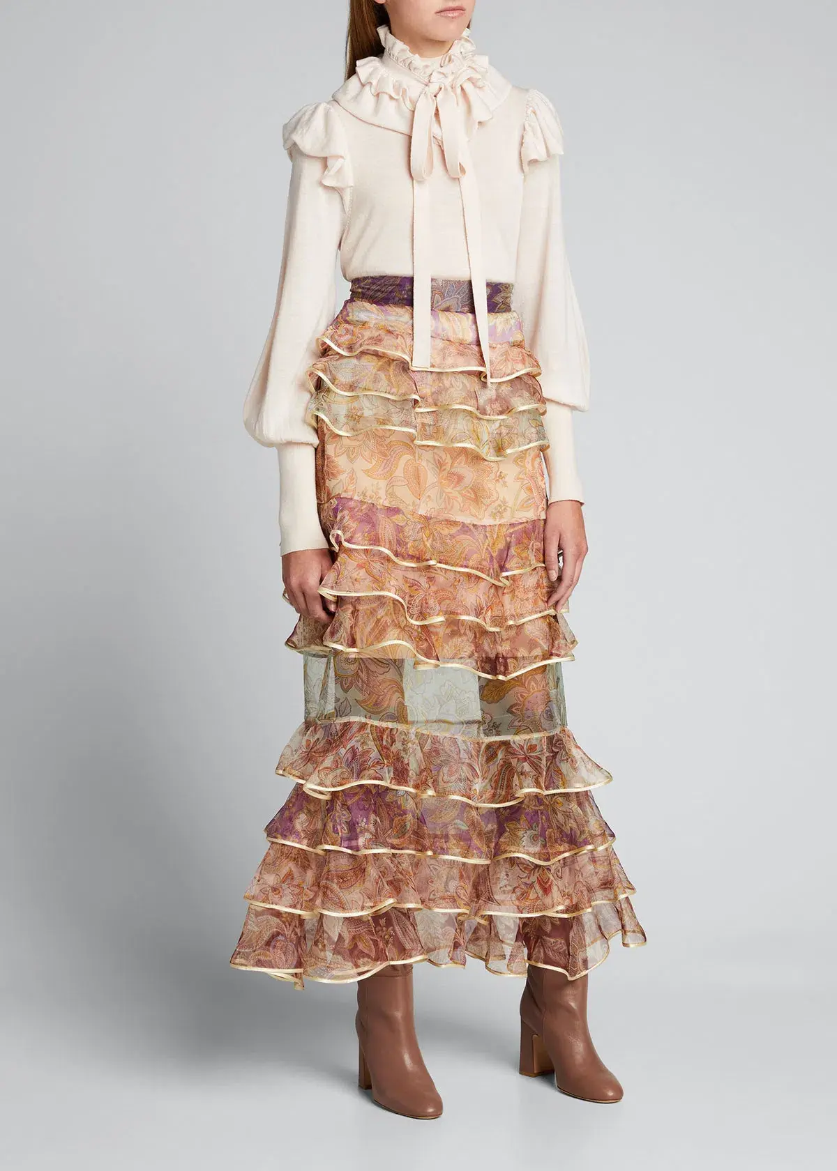 Zimmermann Lucky Tiered Blouse & Skirt Set Spliced Jacobean Size 0 / AU 8 - Image 3