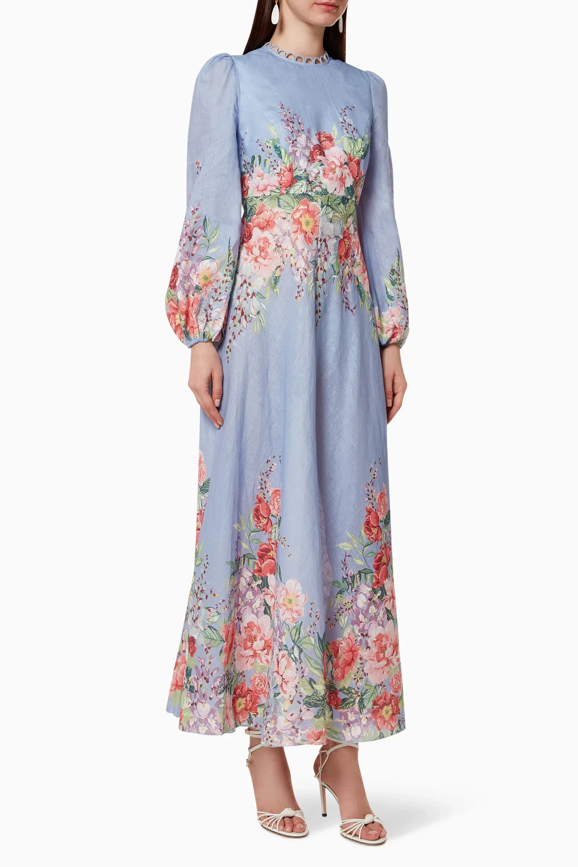 Zimmermann Bellitude Long Sleeve Floral Linen Dress Cornflower Floral Size 0 / AU 8 - Image 1