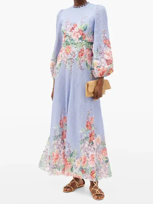 Zimmermann Bellitude Long Sleeve Floral Linen Dress Cornflower Floral Size 0 / AU 8 - Image 2