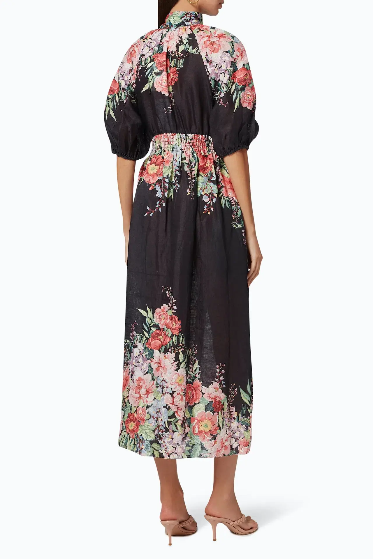 Zimmermann Bellitude Shirred Waist Midi Dress in Dark Navy Floral Size 0 / AU 8  - Image 2